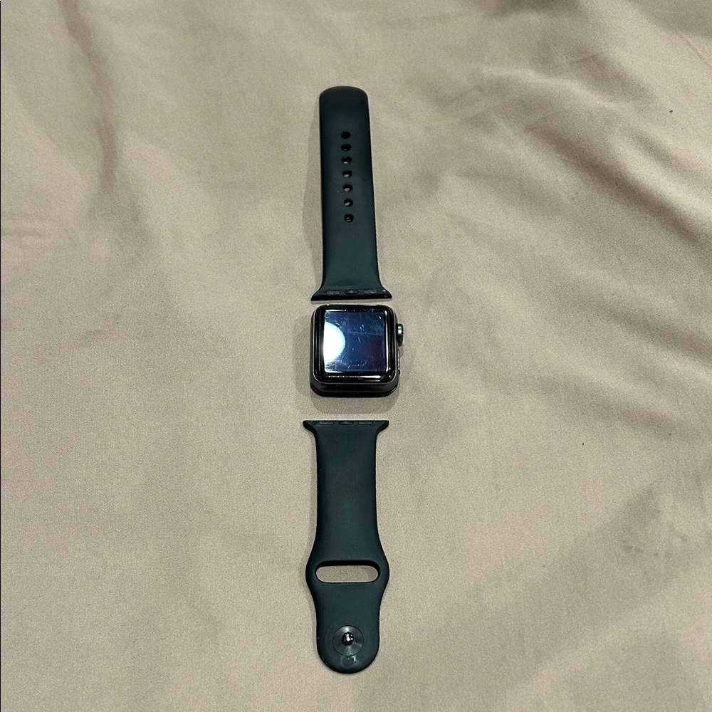 Apple Smartwatch Series 3 38mm with Black Band and Charger and Case
